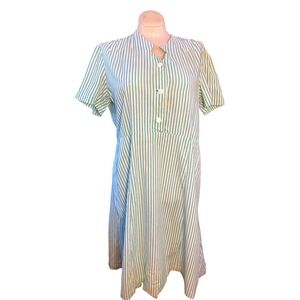 VTG 60's  Teal White Striped Short Sleeve Day Dress handmade rockabilly